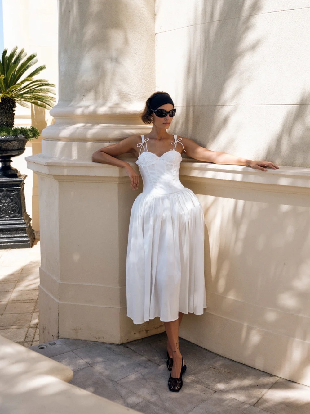 $589 NWT For Love And Lemons “Antoinette” Taffeta Midi Dress in White Sz 4